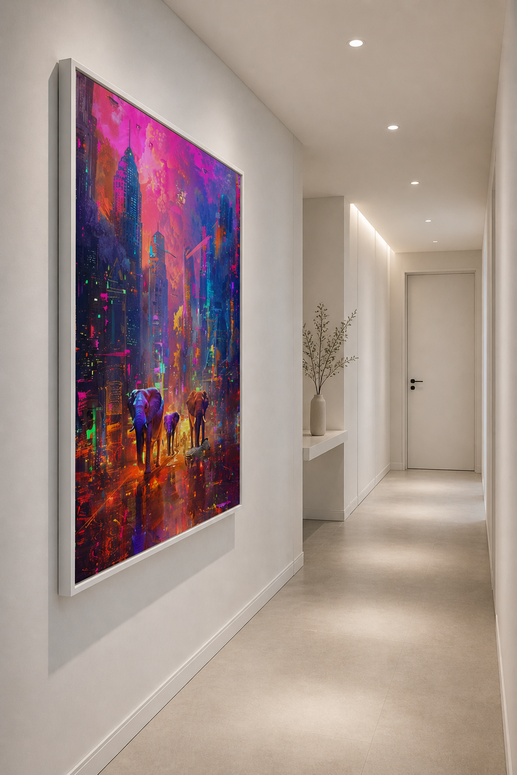 Elephants in the City II Framed canvas