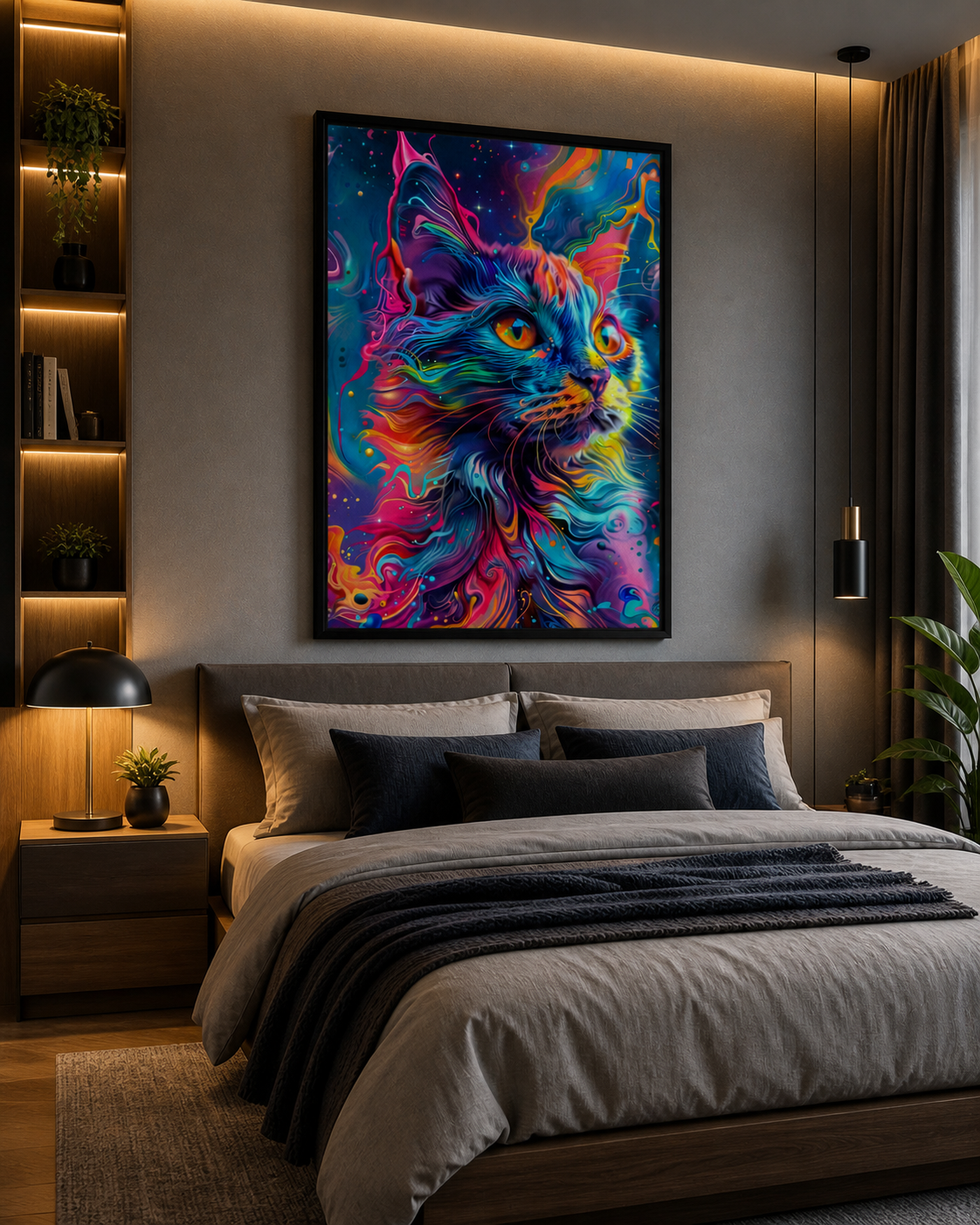 Cat Multicolor Framed canvas