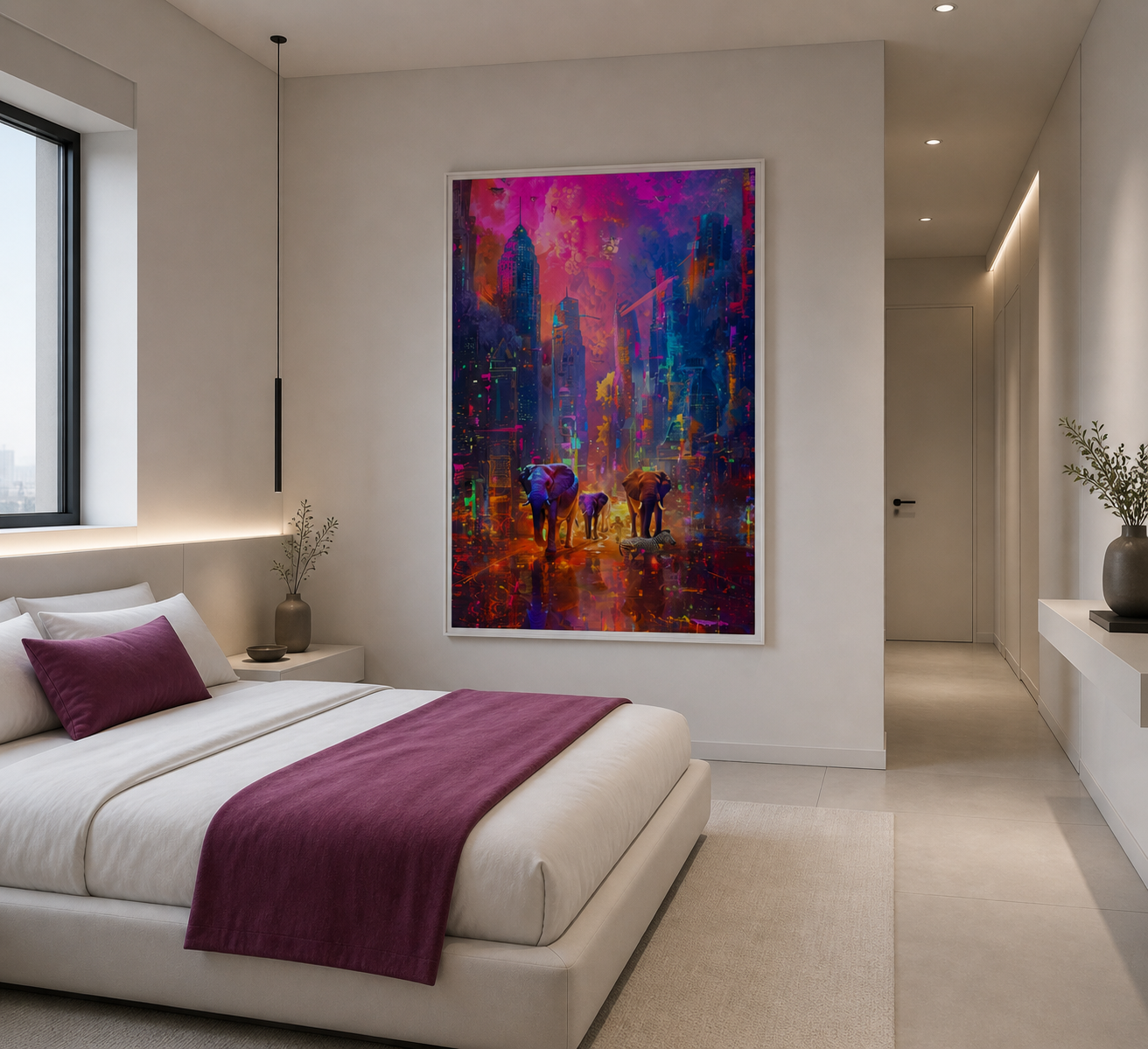 Elephants in the City II Framed canvas