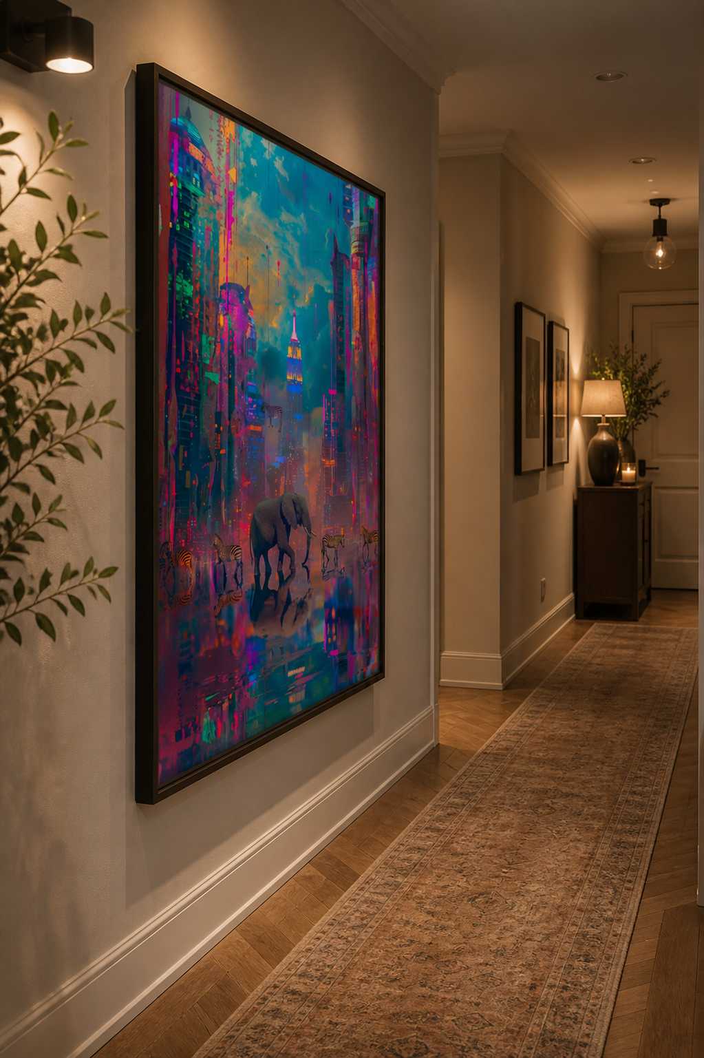 Elephant in the city Framed canvas