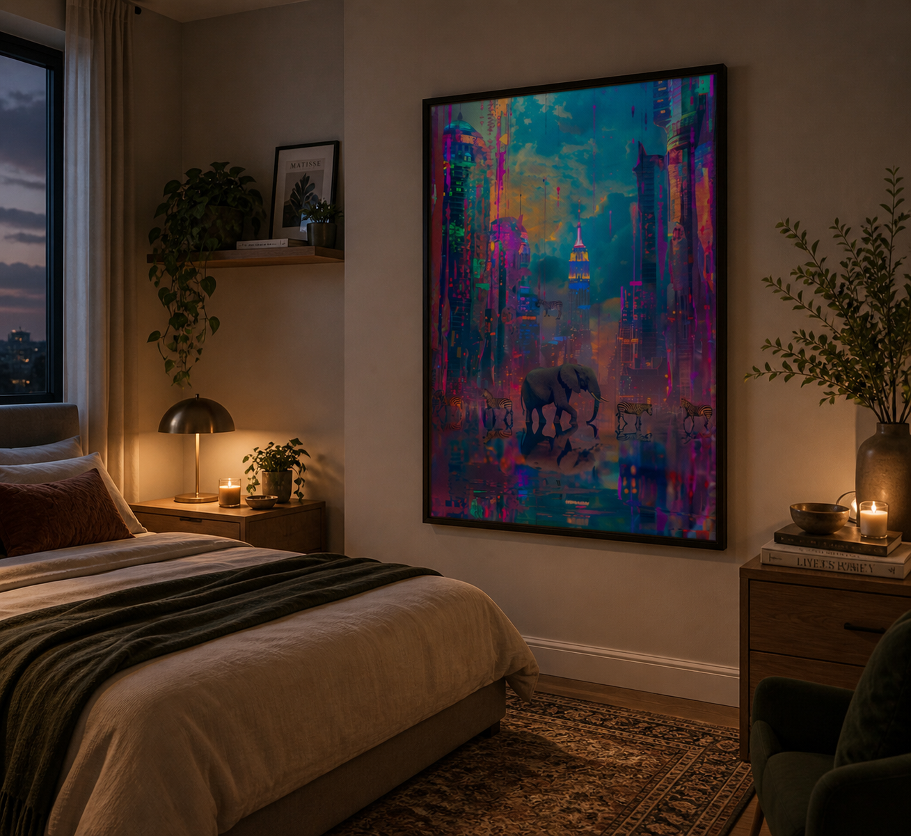 Elephant in the city Framed canvas