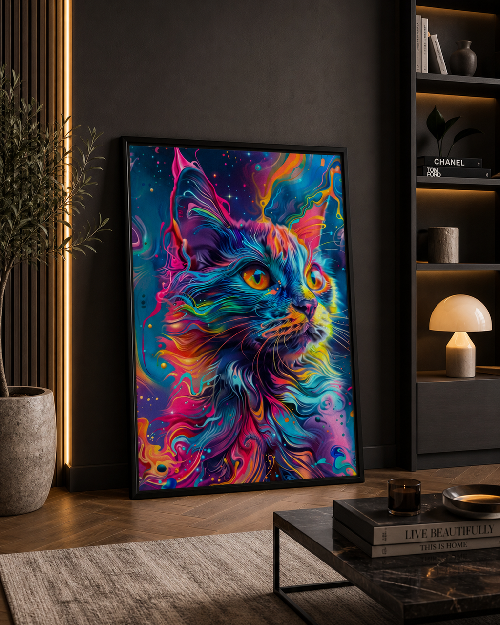 Cat Multicolor Framed canvas