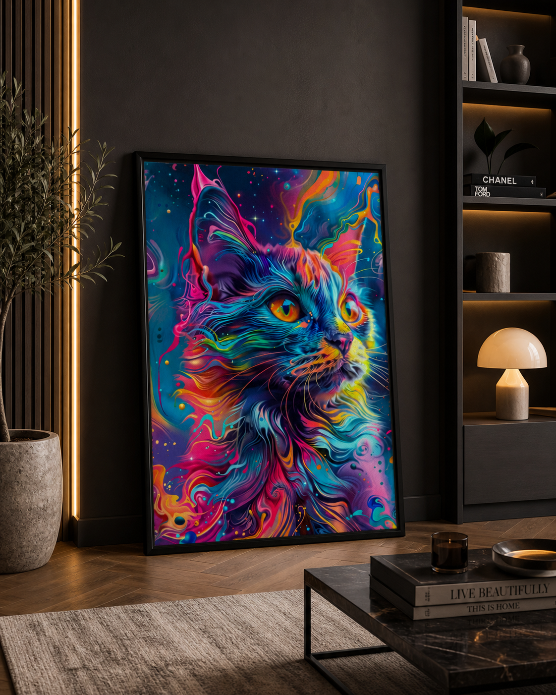 Cat Multicolor Framed canvas