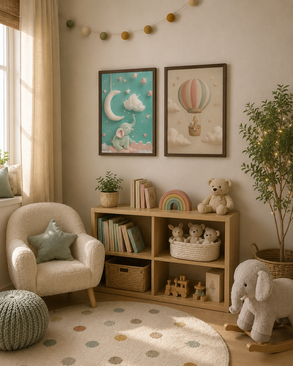 Blue Elephant Party - Framed canvas
