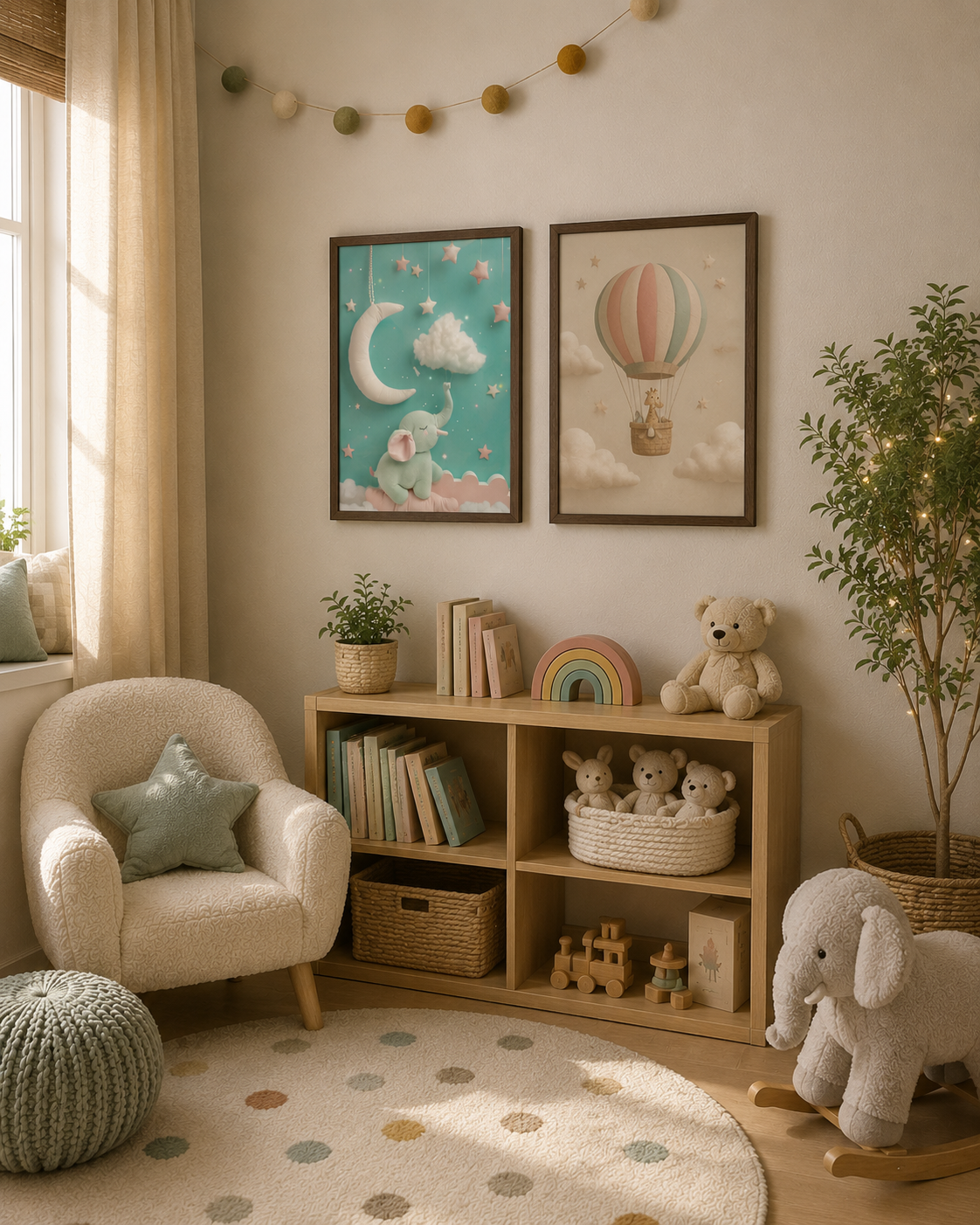 Blue Elephant Party - Framed canvas