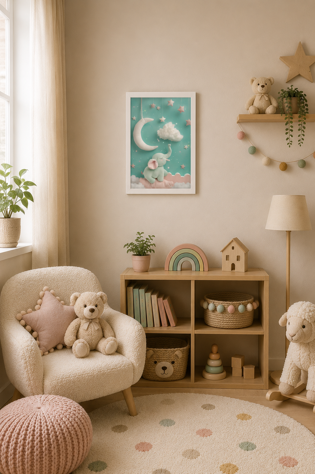 Blue Elephant Party - Framed canvas