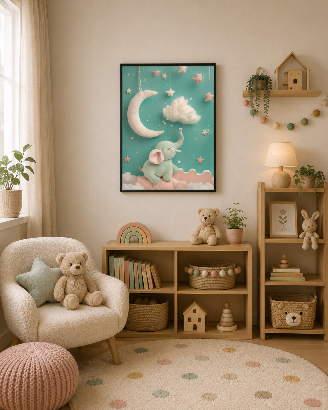 Blue Elephant Party - Framed canvas