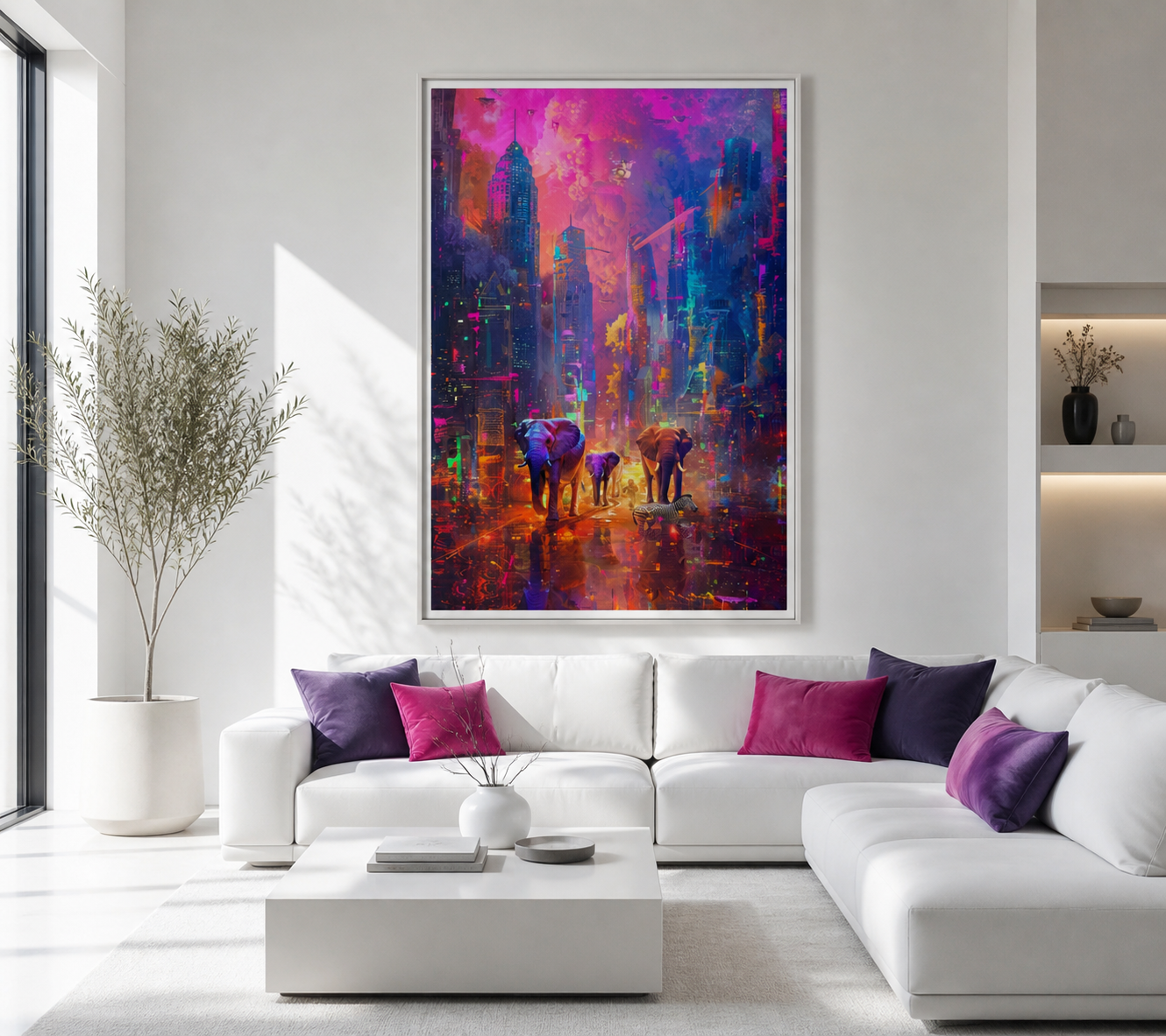 Elephants in the City II Framed canvas