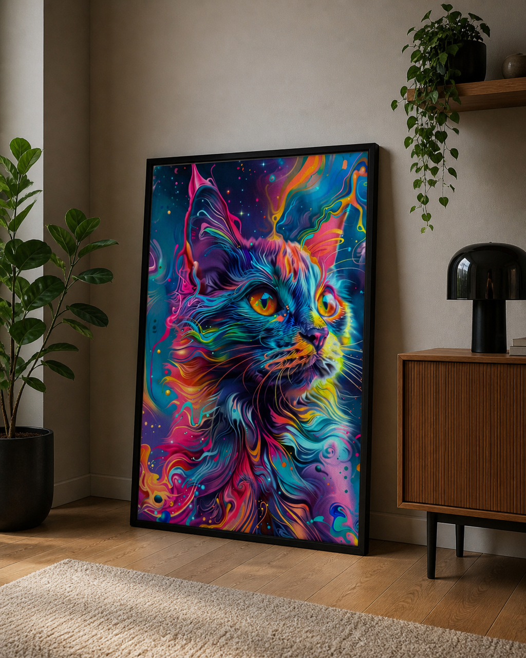 Cat Multicolor Framed canvas