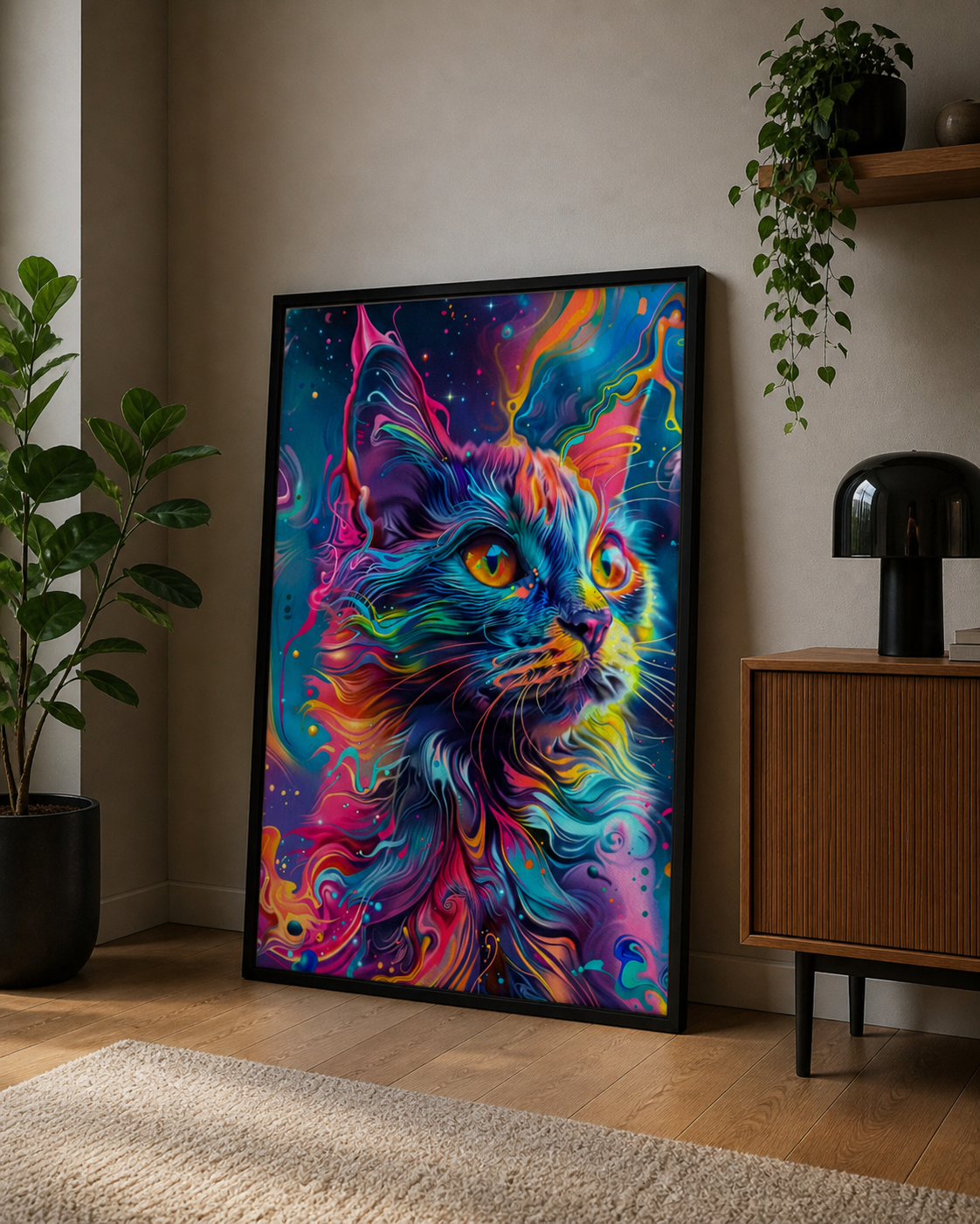 Cat Multicolor Framed canvas